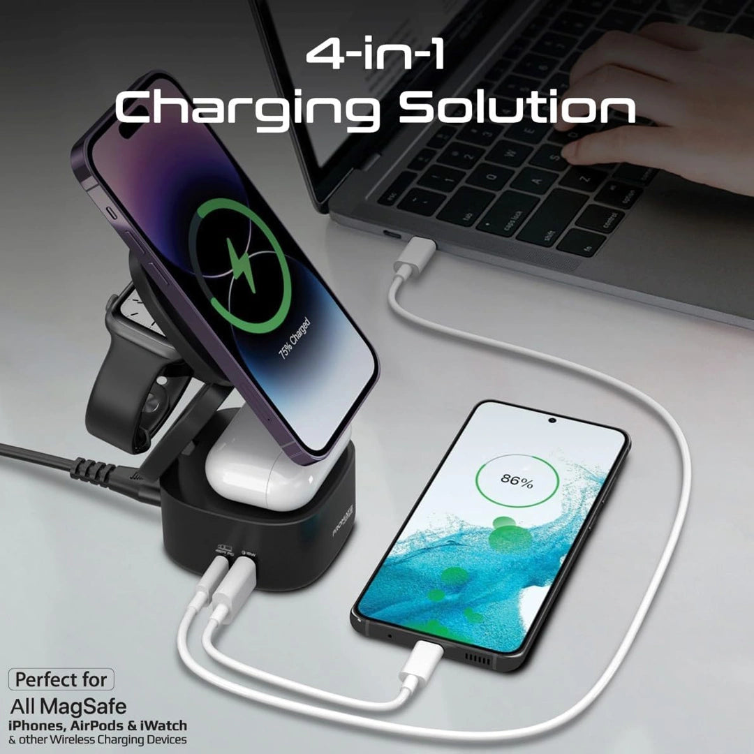 Promate 65W GaNFast Foldable MagSafe Compatible Wireless Charging Station in Qatar Promate 65W GaNFast Foldable MagSafe Compatible Wireless Charging Station in Qatar